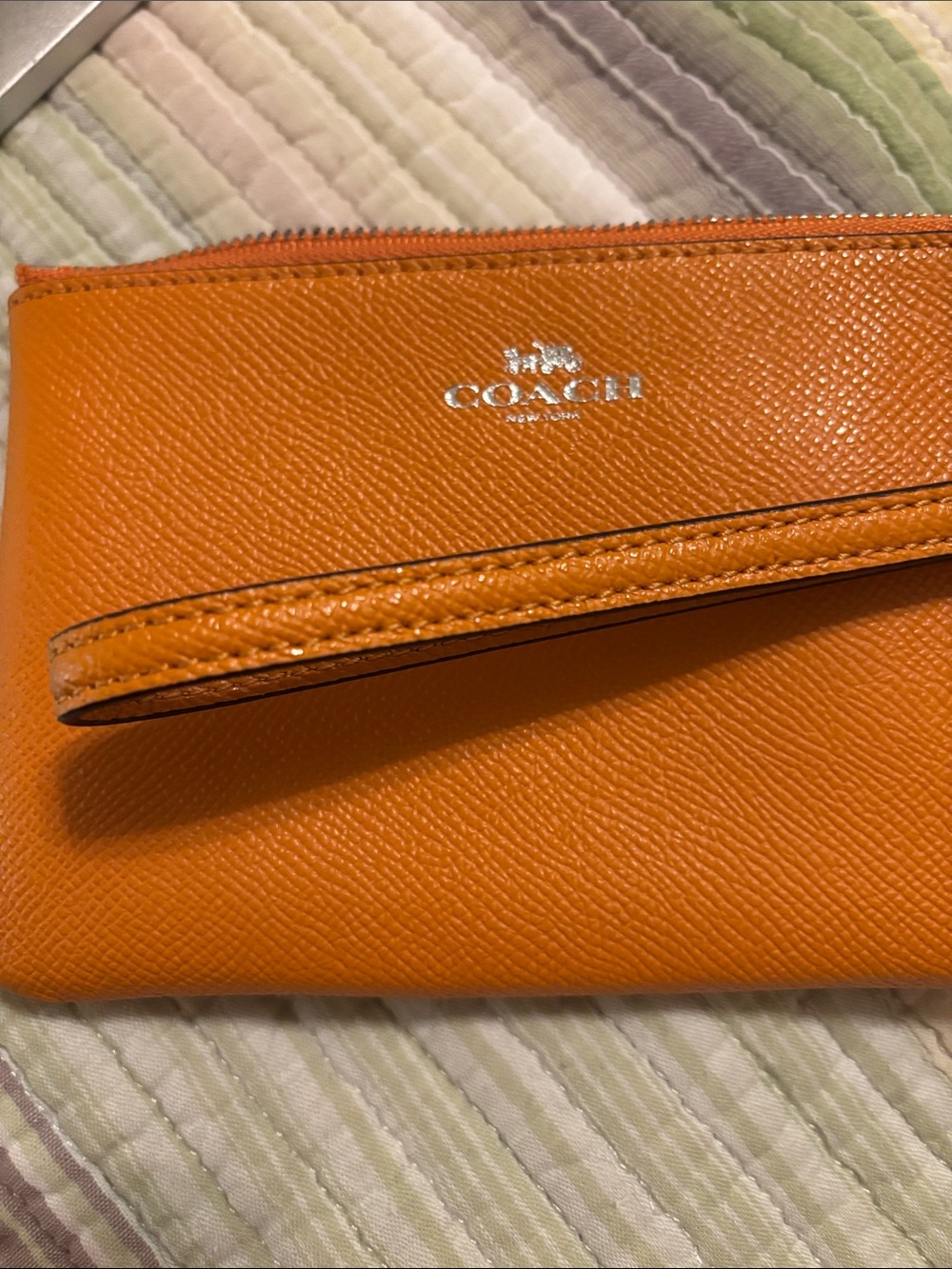 Coach mandarin orange corner-zip wristlet - Like New - Picture 4 of 6